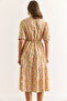 Women's Yellow Orange Elastic Waist Double Breasted Collar Woven Viscose Dress Elb-19002440 - 5