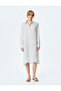 Viscose half-buttoned long sleeve midi oversized shirt dress. - 3