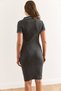 Women's Anthracite N Embroidery Polo Neck Stretch Cotton Dress Elb-19002441 - 6