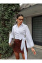 Women's White Spanish Sleeve Tie-Up Shirt with Belted Waist