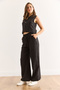 Women's Black Bottom Top Linen Look Suit Tkm-19000395 - 4