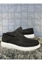 Brn 651 Men's Black Nubuck Genuine Leather Buckle Print Detail Comford Daily Orthopedic Loafer Shoes - 6
