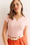 Women's Salmon V Metal Detail Flexible Cotton Blouse Blz-19002921 - 6