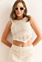Women's Ecru Piece Lined Lace Blouse Blz-19003014 - 3