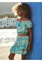 Girl's Printed Top Skirt Suit Turquoise 6989