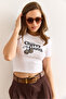 Women's White Leopard Cherry Detailed Lycra Cotton T-Shirt Tsh-19000922 - 5
