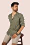 Khaki Linen Apaj Collar Relax Fit Men's Shirt - 4