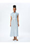 Viscose fabric pocket belted sleeveless maxi striped shirt dress. - 3