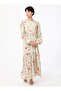 Floral Patterned Chiffon Hijab Dress - Orange - Refka - 3