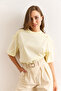 Women's Light Yellow Shoulder Gold Button Cotton T-Shirt Tsh-19000763 - 5