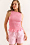 Women's Pink Gipeli Crew Neck Cotton Blouse Blz-19003013