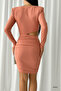Powder Waist Low-Cut Long Sleeve Padded Imported Crepe Fabric Dress - 2