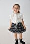 White Brode Flower Patterned Ruffled Cotton Girl's Shirt - 3