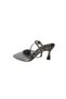 Yazkiş Women's Skin Silver Black Satin Ankle Stone 9cm Candlestick Heel Pointed Toe Evening Dress Shoes - 3