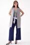 Gray Women's V-Neck Agraf Closure Comfortable Cut Pocketed Woven Long Vest - 5