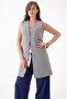 Gray Women's V-Neck Agraf Closure Comfortable Cut Pocketed Woven Long Vest