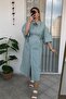 Bat Sleeve Belted Judge Collar Striped Dress