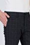 Ecmio Men's Black Plaid Linen Look Slim Spring-Summer Slim Fit Pantalon - 2