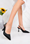 Women's Black Satin Casual Pointed Toe Strap Stiletto Heel Open Elegant Stylish Comfortable Heeled Shoes - 4