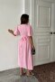 Back Tie Skirt Gathered Sides Linen Pink Dress - 6