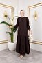 Women's Layered Ribbed Brown Hijab Dress - 2