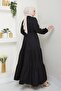 Women's Ruffle Detailed Buttoned Black Linen Dress - 6