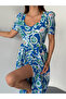 Women's Square Neck Short Sleeve Long Summer Viscose Dress - 2