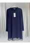 Women's Dark Blue Crew Neck Long Sleeve Chiffon Detailed Underwear-Tunic 10269 - 3