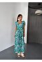 Women's Square Neck Short Sleeve Long Summer Viscose Dress - 5
