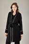 Black Piping Soft Textured Maternity Pajama Set with Morning Dress - 2