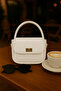 Women's Gold Lock Detailed Adjustable Strap White Hand Shoulder and Crossbody Bag Mona