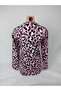 Women's Black Pink U Neck Long Sleeve Patterned Slit Woven Viscose Mother Combed Cotton T-Shirt - 3
