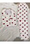 Red Heart Patterned Short Sleeve Milan Pajama Set on Ecru - 3