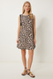 Women's Black Beige Patterned Mini Summer Woven Dress Li̇00118 - 3