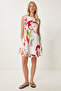 Women's Bone Burgundy Patterned Mini Summer Woven Dress Li̇00118 - 2
