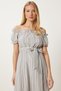 Women's Bone Gray Striped Off-The-Shoulder Summer Linen Dress Li̇00120 - 4