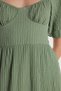 Women's Standard Fit Regular Cut Back Tie Detailed U-Neck Midi Mint Dress - 3
