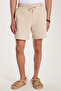 Men's Regular Relaxed Fit Dark Beige Bermuda Shorts with Elastic Waistband and Drawcord Side Pockets