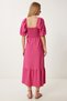 Women's Dark Pink Flounced Summer Crinkle Knitted Dress Fk00014 - 5