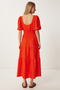 Women's Dark Orange Flounced Midi Linen Dress Fk00013 - 4