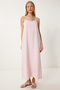 Women's Candy Pink Linen Blend Strap Summer Dress Hf00474 - 3