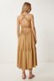 Women's Camel Back Low-Cut Summer Linen Dress Fk00027 - 7