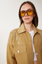 Women's Olive Green Stone Oversize Gabardine Shirt Jacket Sa00040 - 3