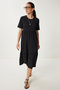 Women's Black Oversize Flounce Summer Knitted Dress Cr00475