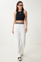 Women's Ecru Draped Wide Leg Summer Pants Us00994 - 2