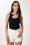 Women's Black Contrast Cut Out Detailed Knitted Blouse Us00965 - 2