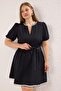 Black Contrast Piping Ribbon Woven Plus Size Dress Tbbss25Ah00231 - 2