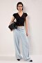 Black Cotton Shirred Button V-Neck Bodycon Super Stretch Knitted Blouse Twoss25Bz00563 - 2
