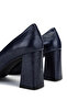 Women's Genuine Leather Navy Blue Heeled Shoes - 5