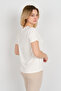 Women's V-Neck Beaded Short Sleeve Blouse 4142 Ecru - 4